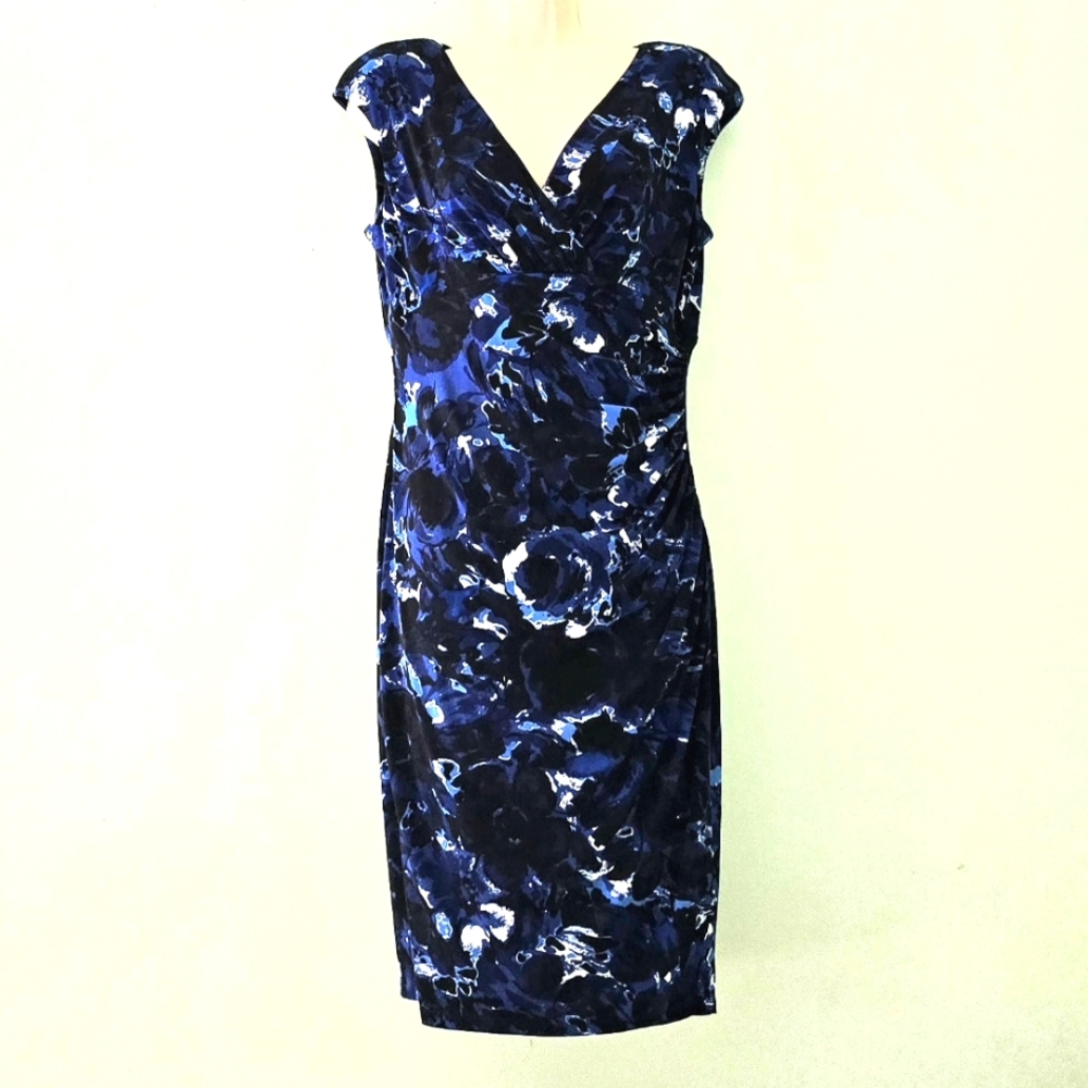 Lauren Ralph Lauren Blue Abstract Floral Dress Size 8
